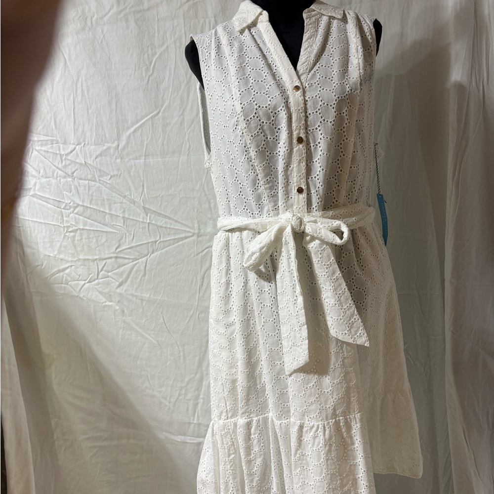 Draper James White Sleeveless Polo Collar Sundress